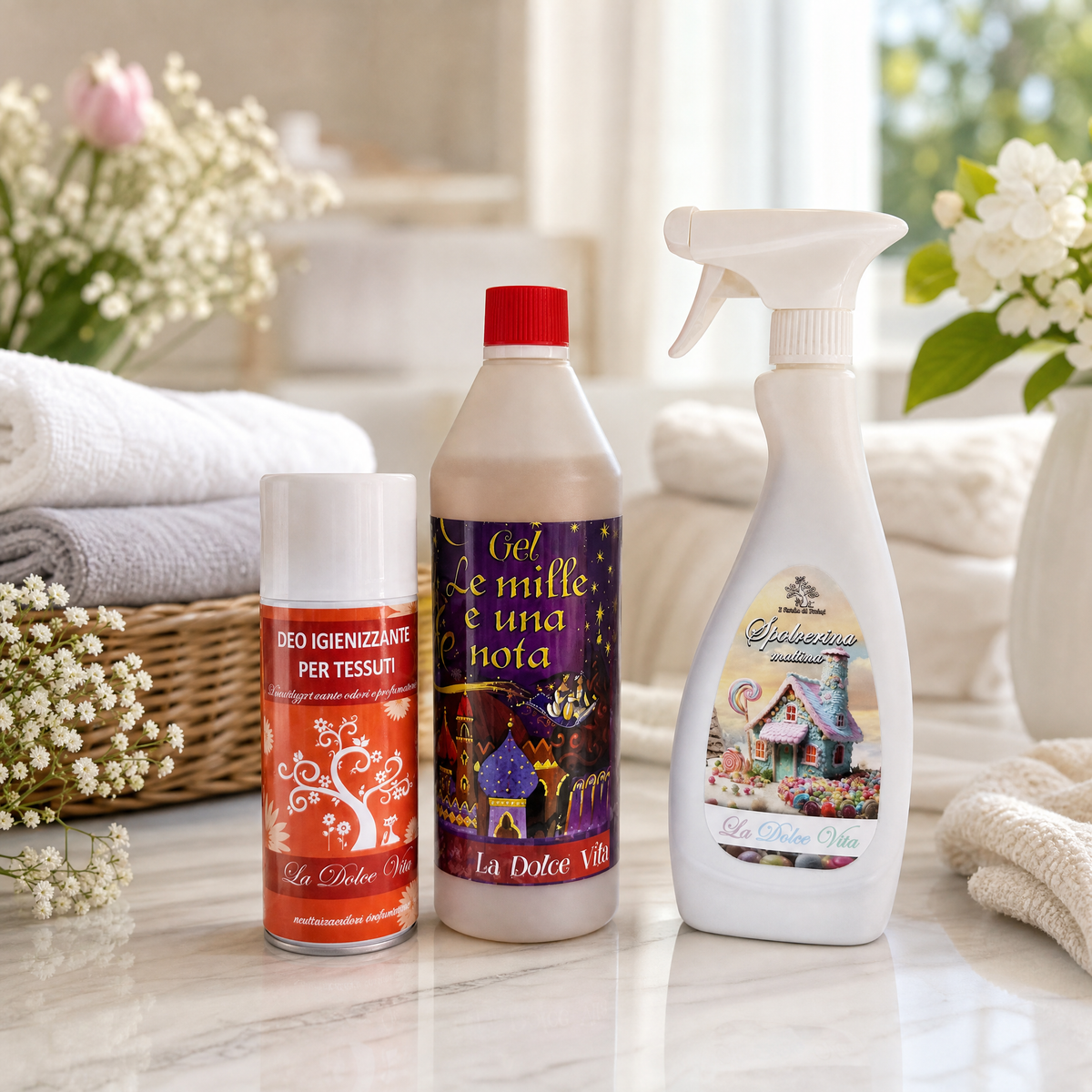 Tris Casa Profumato – La Dolce Vita | Gel + Spolverino + Spray Tessuti