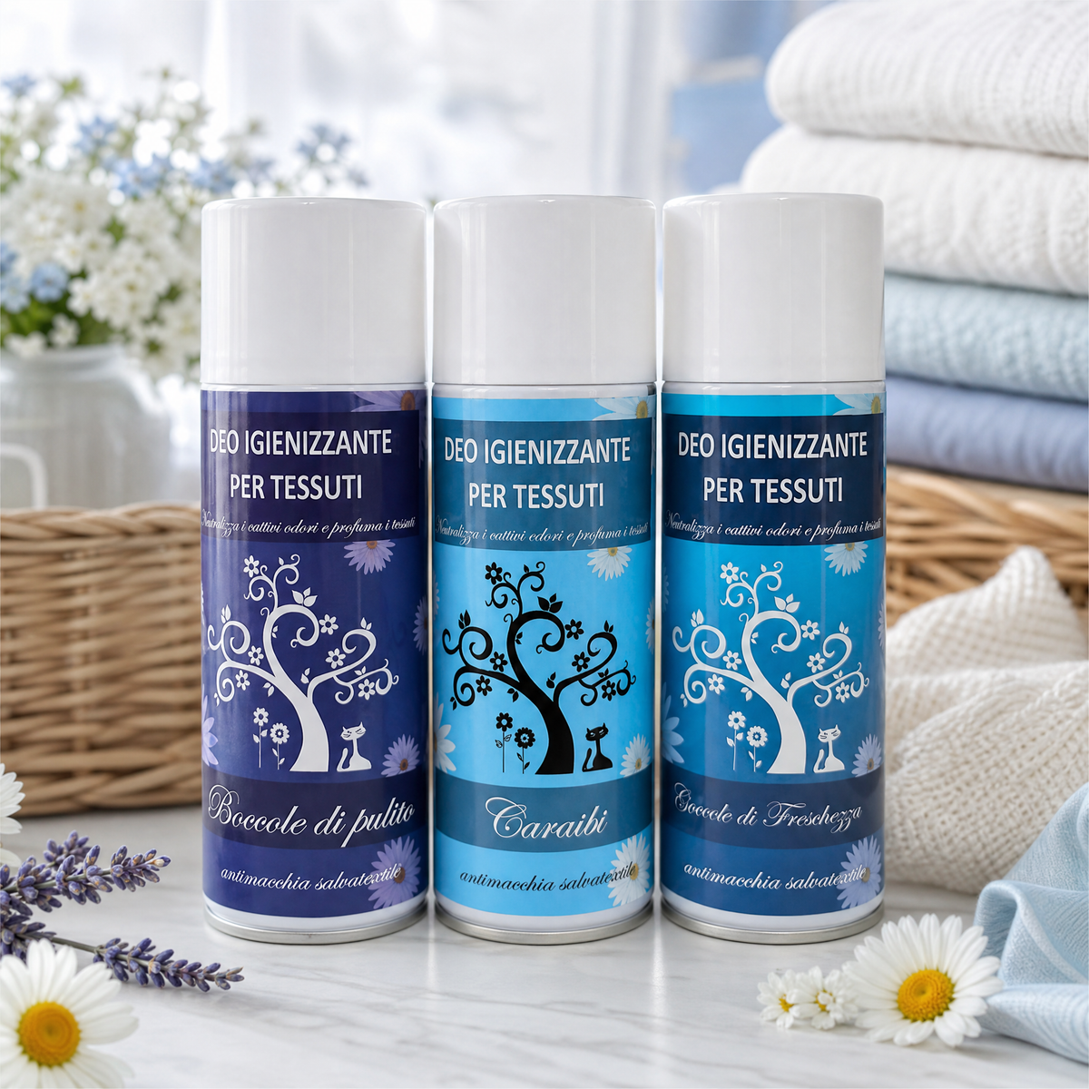 TRIS DEO TESSUTI – COCCOLE DI PULITO + CARAIBI + COCCOLE DI FRESCHEZZA