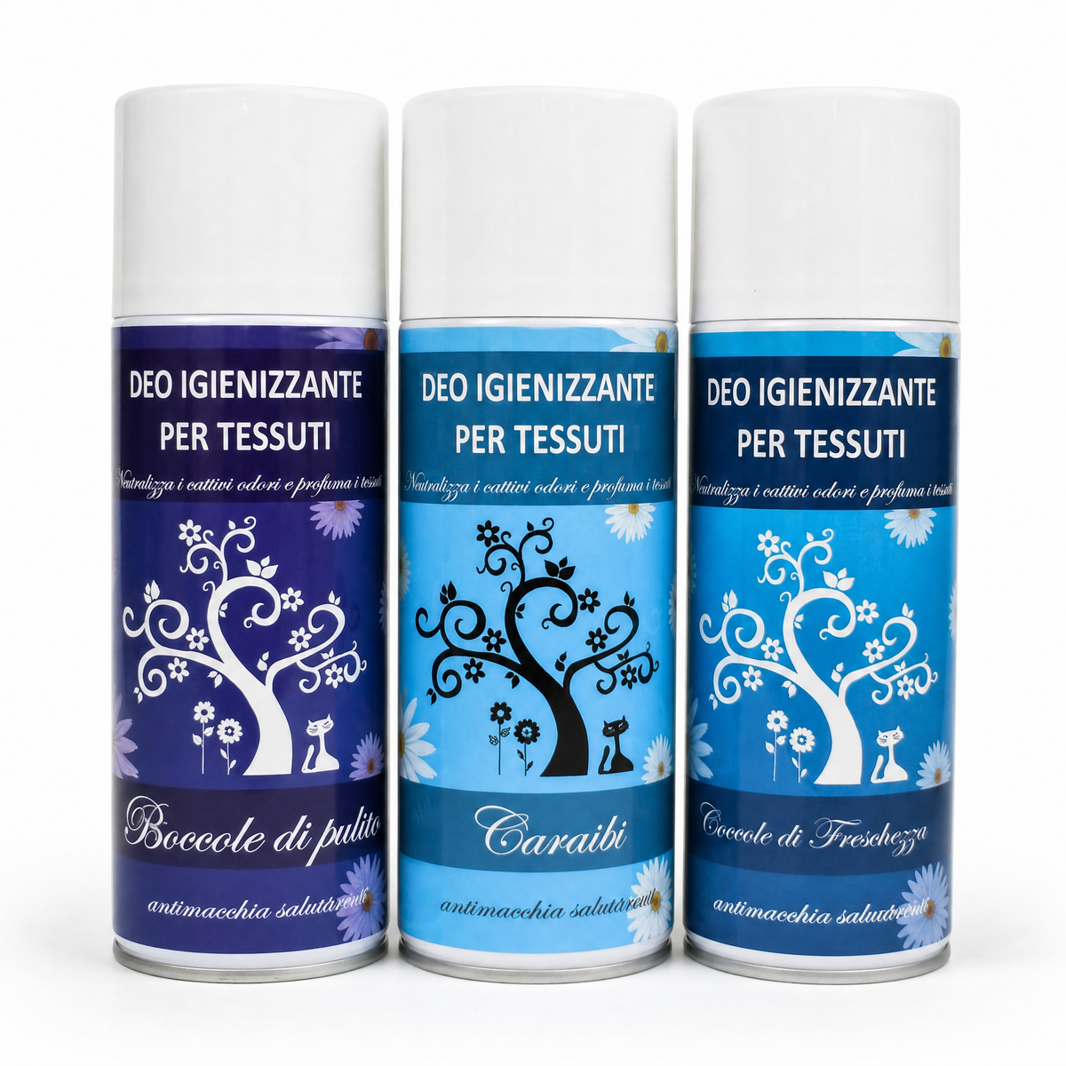 TRIS DEO TESSUTI – COCCOLE DI PULITO + CARAIBI + COCCOLE DI FRESCHEZZA