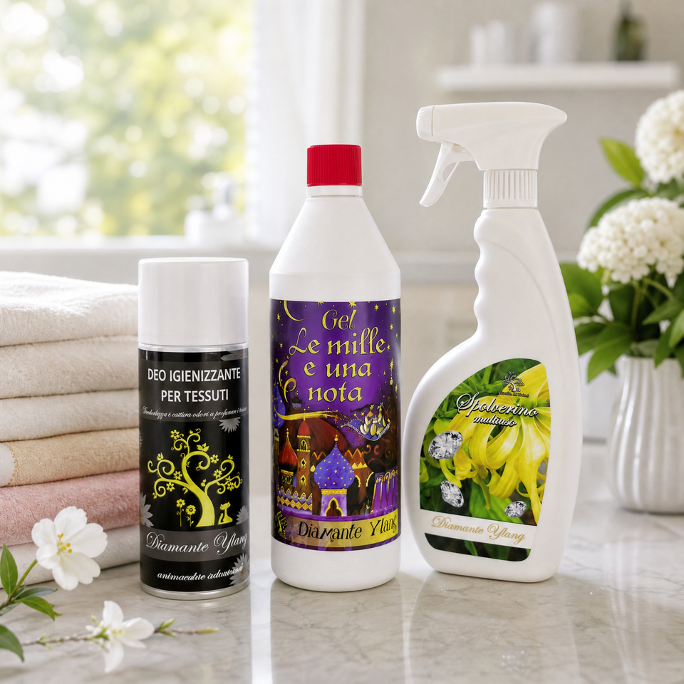 Tris Casa Profumato – Diamante Ylang | Gel + Spolverino + Spray Tessuti