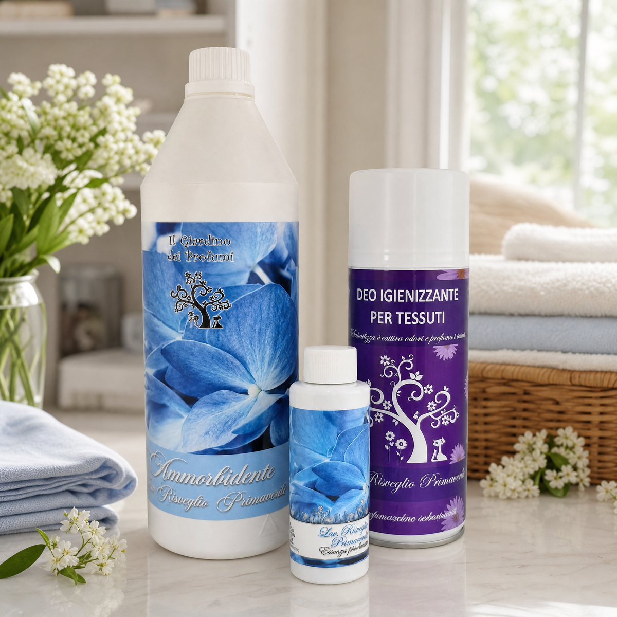Tris Risveglio Primaverile – Ammorbidente 1 L + Essenza Bucato 100 ml + Spray Tessuti 400 ml