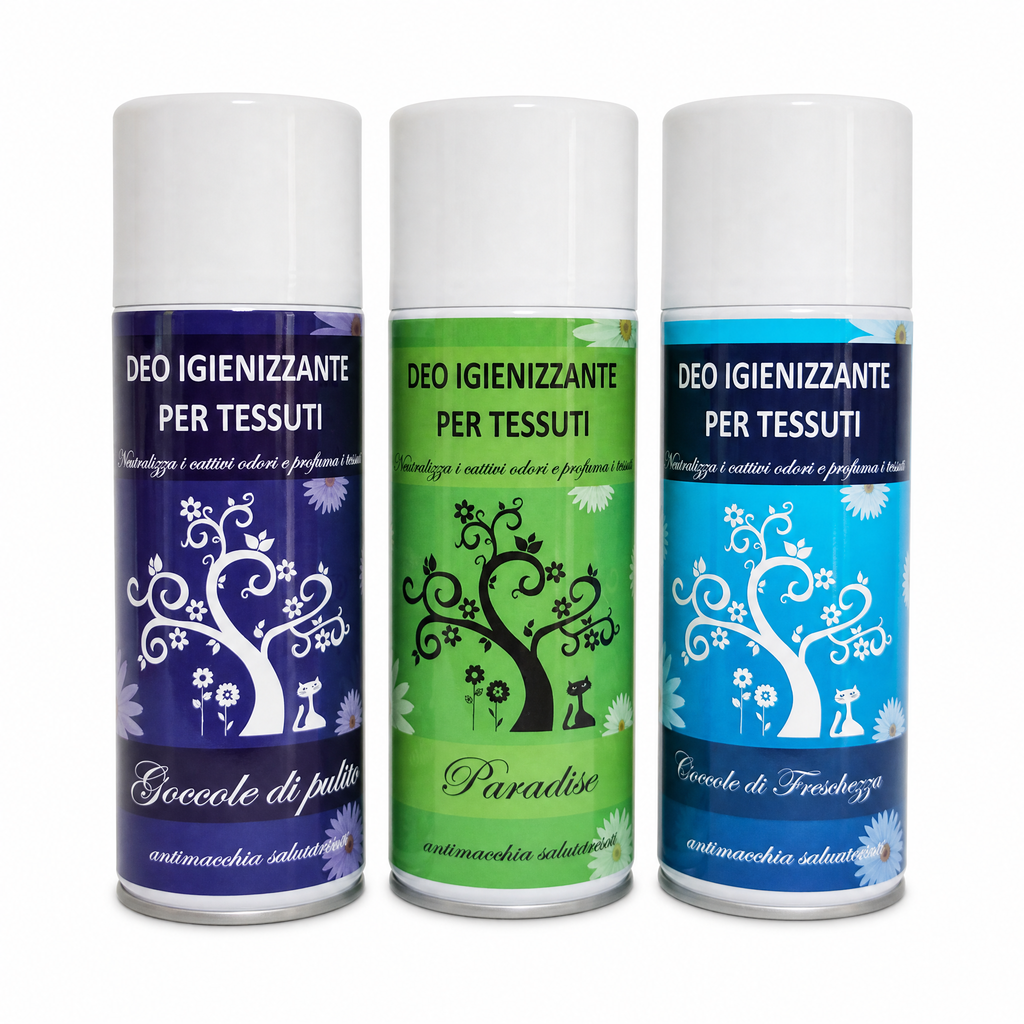 TRIS DEO TESSUTI – COCCOLE DI PULITO  + PARADISE + COCCOLE DI FRESCHEZZA