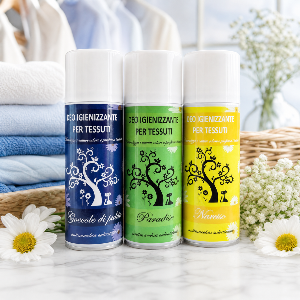 TRIS DEO TESSUTI – COCCOLE DI PULITO  + PARADISE + NARCISO