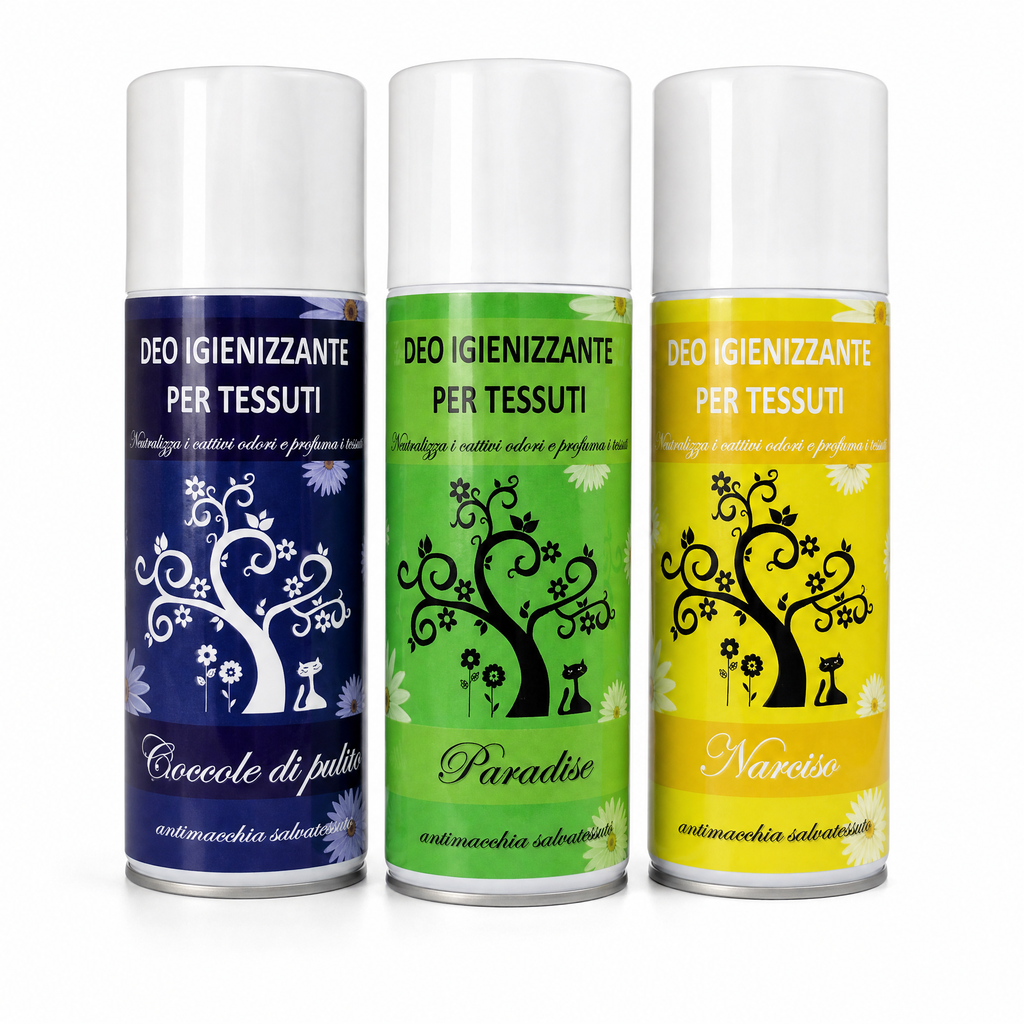 TRIS DEO TESSUTI – COCCOLE DI PULITO  + PARADISE + NARCISO