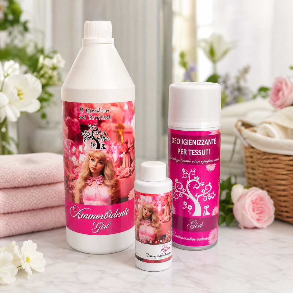 Tris Girl – Ammorbidente 1 L + Essenza Bucato 100 ml + Spray Tessuti 400 ml