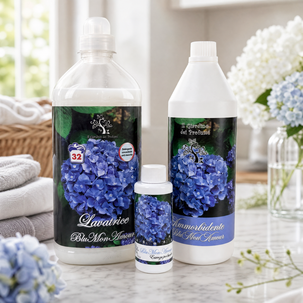 Tris Lavatrice Blu Mon Amour – Detersivo, Ammorbidente ed Essenza Bucato