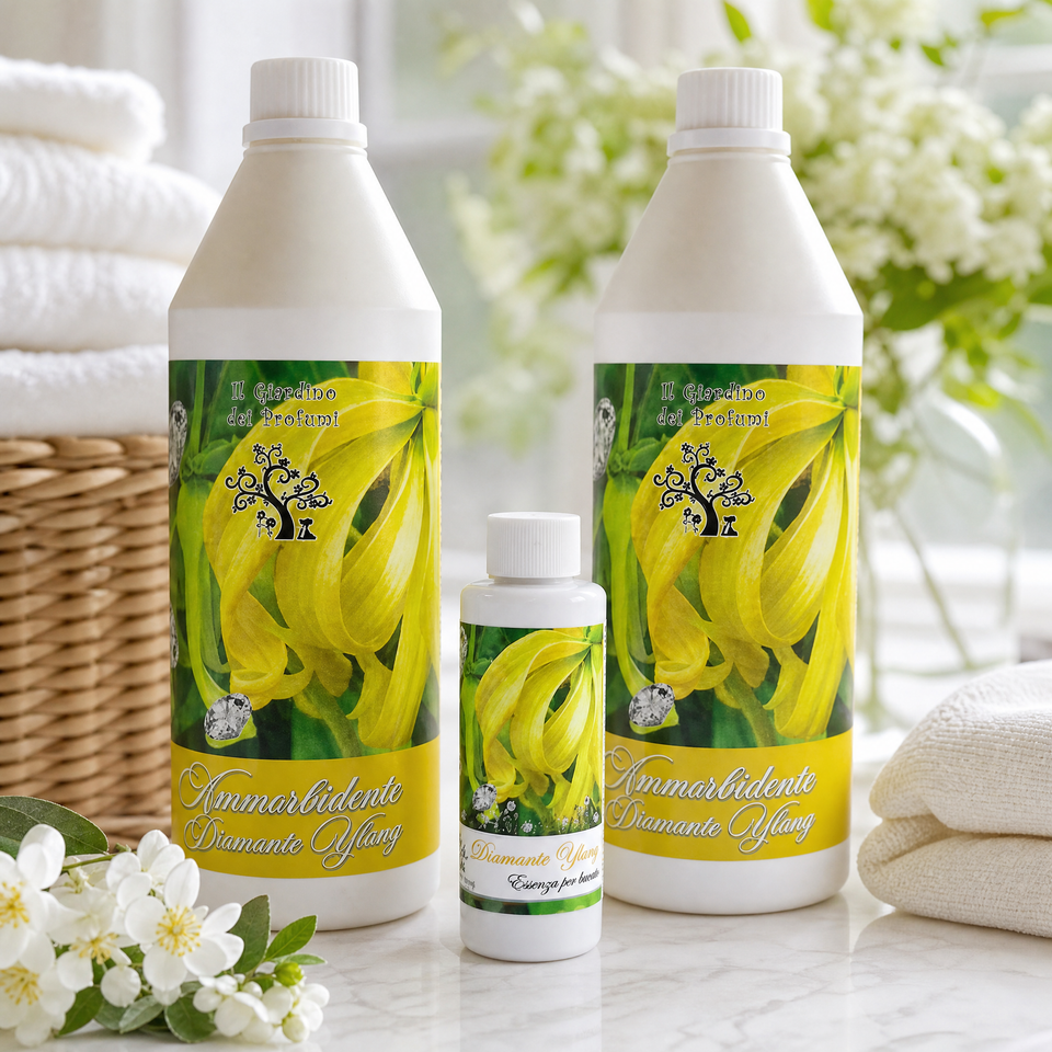 Set Bucato Plus Diamante Ylang – 2 Ammorbidenti da 1 L + Essenza Bucato 100 ml